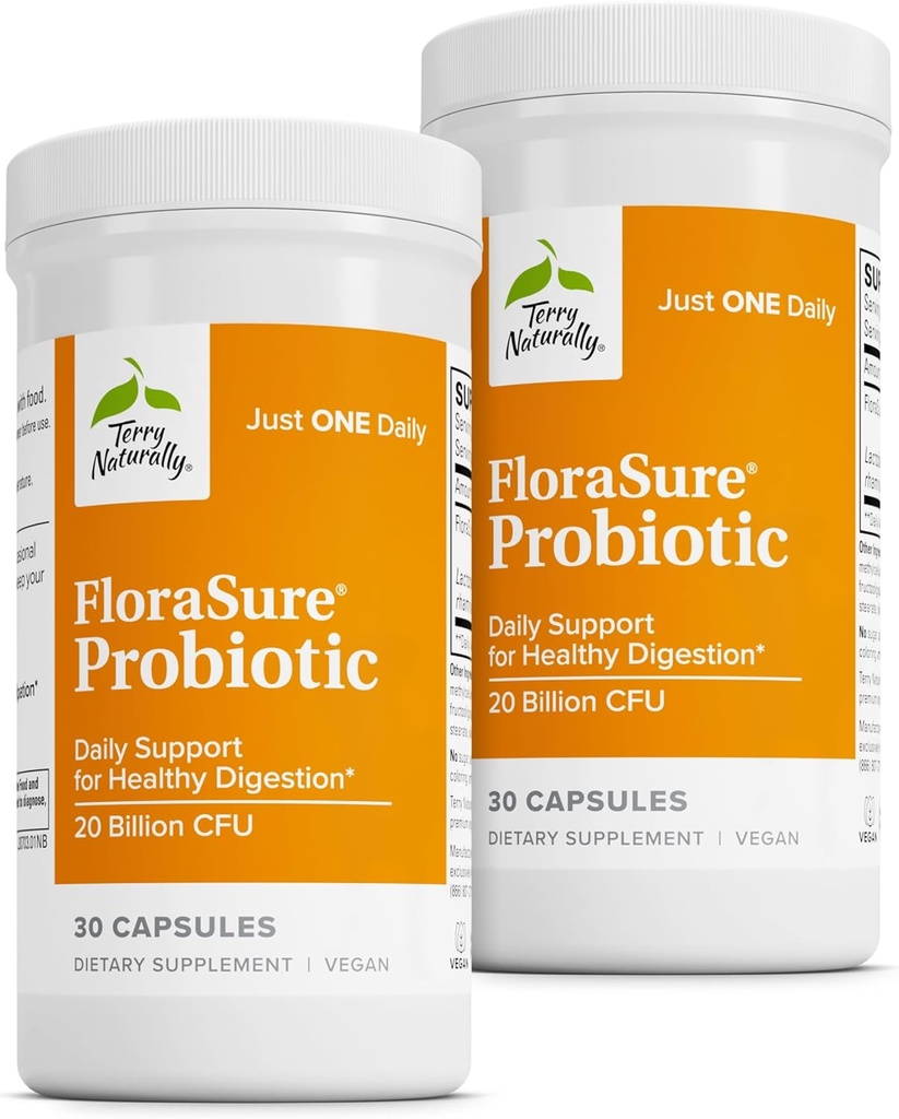 Terry Naturally FloraSure Probiotic - Verdauungsergänzungsmittel gegen Occasional Bloating & Support Gas Relief - Gut Health Support mit Bifidobacterium Bifidum - 30 Kapseln (Pack von 2)