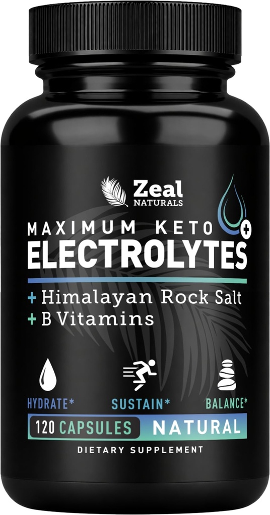 Keto Elektrolyt-Ergänzung (120 Kapseln) Maximum Keto Elektrolyt-Ergänzungen Pillen w Pink Himalayan Salz, B Vitamine, Magnesium und Kalium-Ergänzung - Salz Pillen & Elektrolyt Tabletten