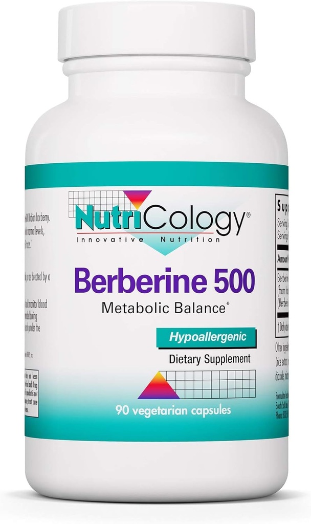 Nutricology Berberine 500mg Supplement - Multi-Faceted Metabolic Support, Unterstützt gesunde Cholesterin, Indian Barberry Root, Allergiker, Vegetarische Kapseln - 90 Count