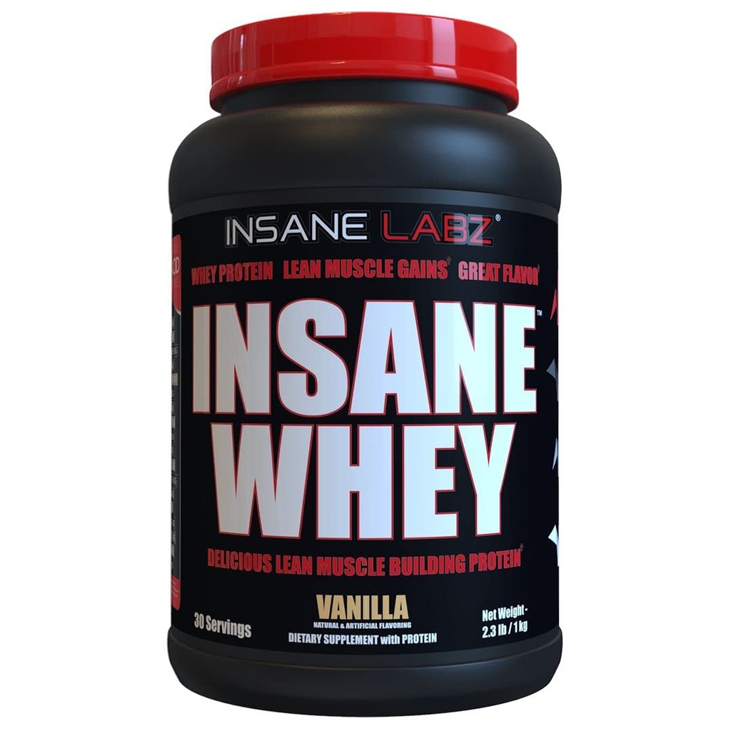 Insane Labz Insane Whey, 100 % Muscle Building Whey Protein, BCAA Profile Amino, Mass Gainer, Remplacement des repas (Vanilla, 30 portions)