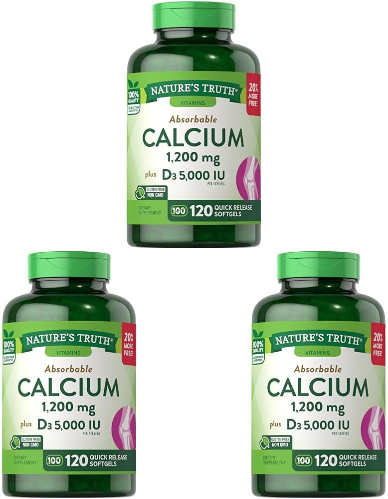 La vérité de la nature Le calcium absorbable 1200 mg avec la vitamine D3 5000 UI 120 Softgels