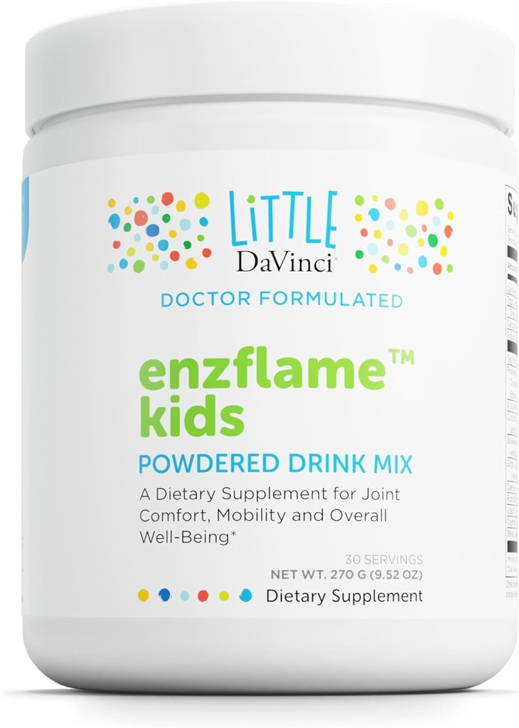 Little DaVinci Enzflame Kids - Pulver-Getränk-Mix-Ergänzung zur Unterstützung von Muskel- und Gelenkkomfort, Mobilität und Immungesundheit* - Mit Kalzium, Natrium, Enzymen, DMG und mehr - Orange Flavor - 30 Portionen