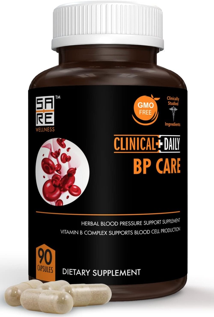 Clinical Daily BP Care - Non GMO Supplements. Hawthorne Berry BP Optimizer. Folsäure, Niacin, Knoblauch, Uva Ursi, Buchu, Hibiscus, Vitamine B6 B12, C. 90 ct