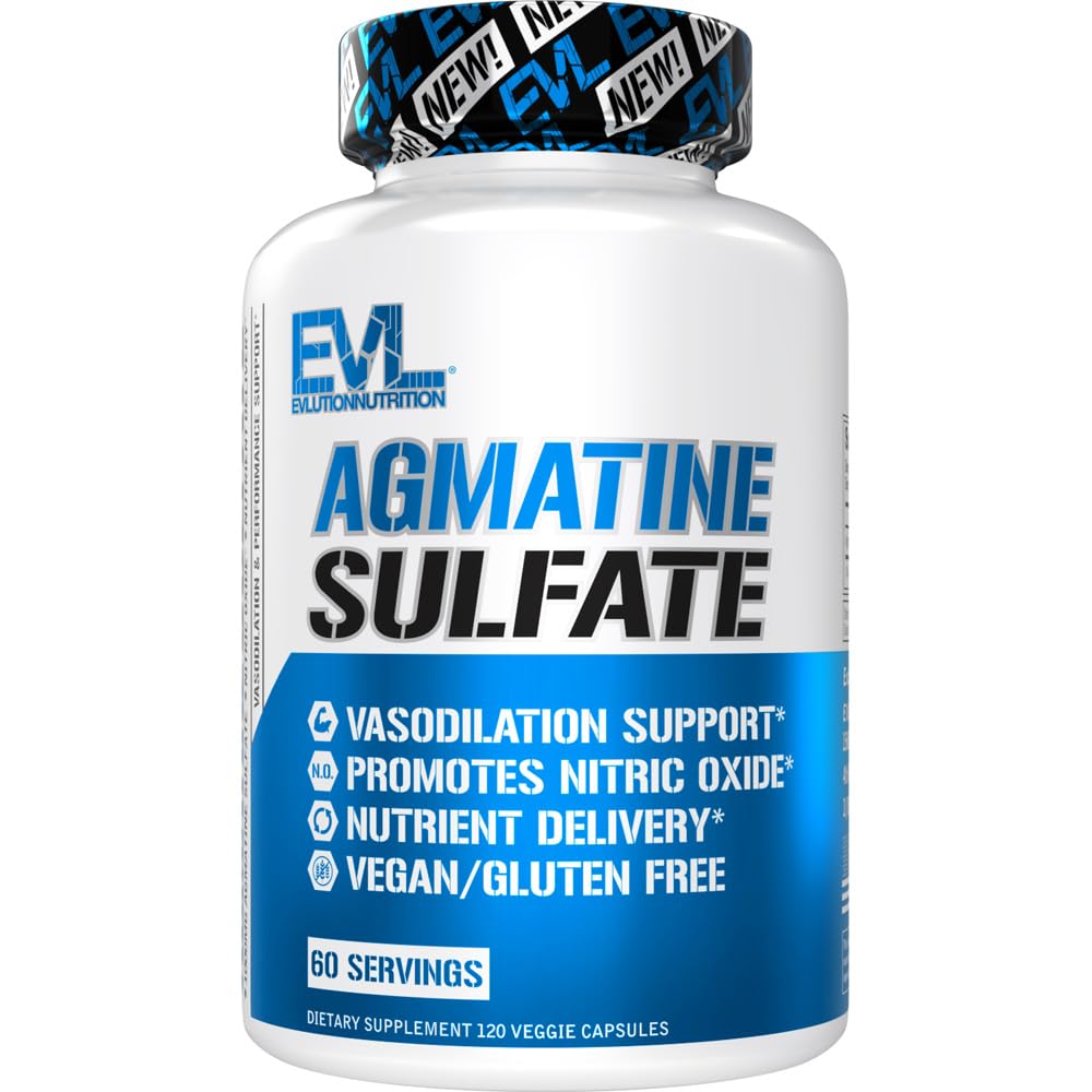 Evlution Nutrition Agmatin Sulfat Nitric Oxid Kapseln - Hohe Festigkeit Agmatin Sulfat Nitric Oxid Ergänzung für hohe Intensität Pumpen Muskelwachstum Erholung und Leistung - 60 Servietten