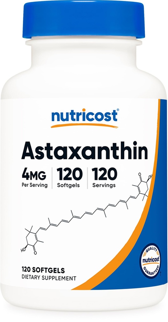 Nutricost Astaxanthin 4mg, Glutenfrei und nicht-GMO, 120 Softgels (4 Monate Versorgung)