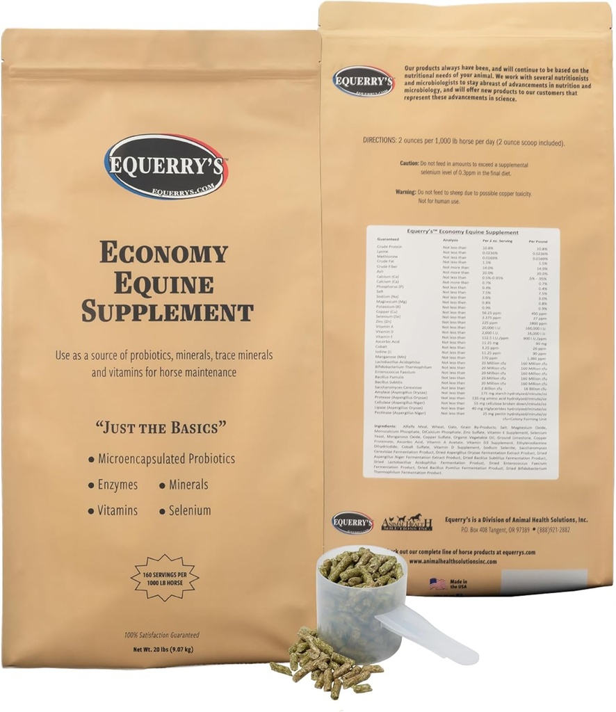 Equerry's Economy Equine Supplement - Pferde Probiotika | Beilage für Pferde | Pferde Vitamine und Mineralstoffe Beilage mit Enzymen und Selen,20lb