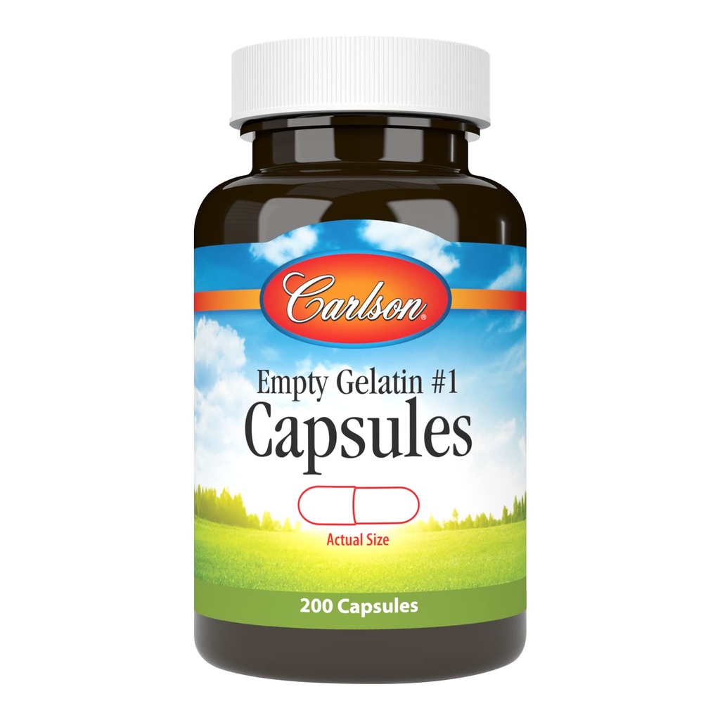 Carlson - Leere Gelatine #1 Kapseln, einfach zu trennen & Füllen, 200 Zähler (Pack von 1)