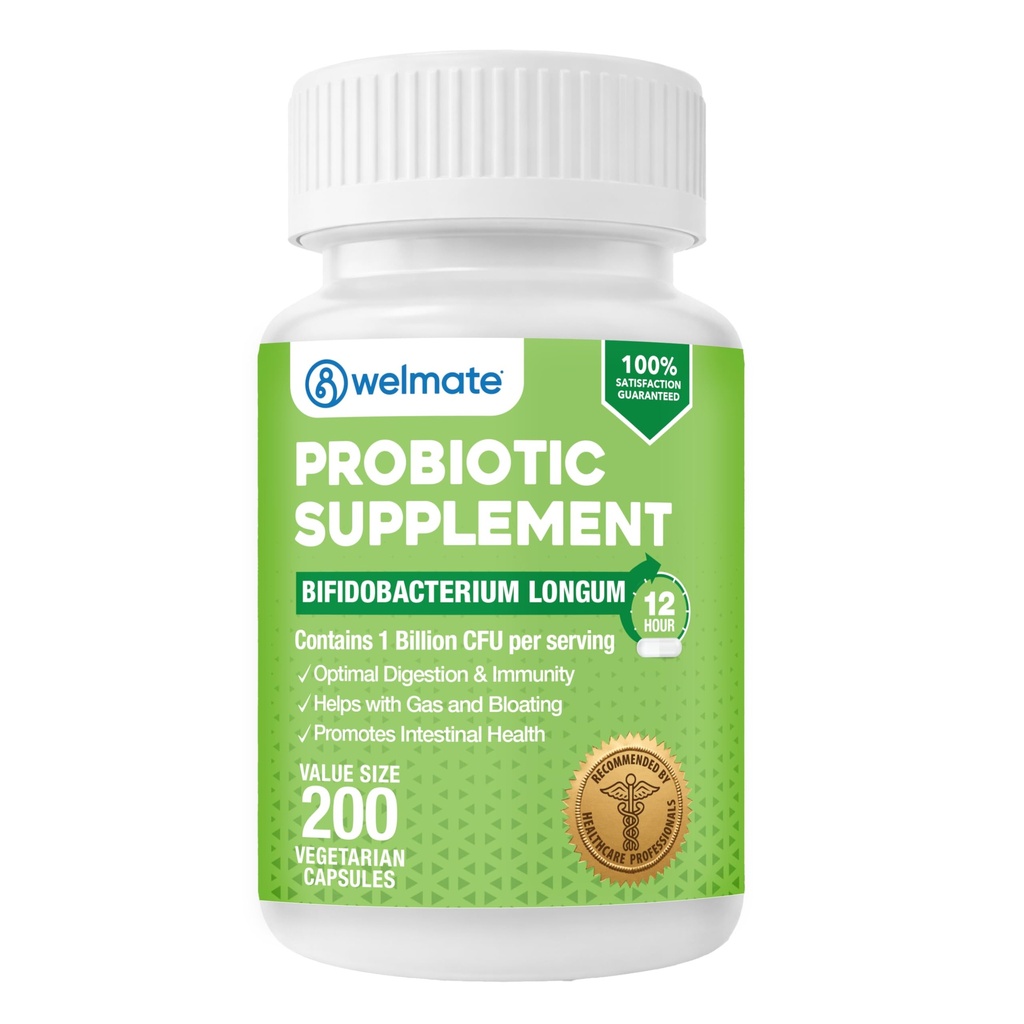 WELMATE Bifidobacterium - Supplément probiotique - Soutien Gut Health - Immune Support - Enzymes digestifs - Sans gluten - Vegan - Hommes et femmes Probiotique - Taille de la valeur - 200 Compte