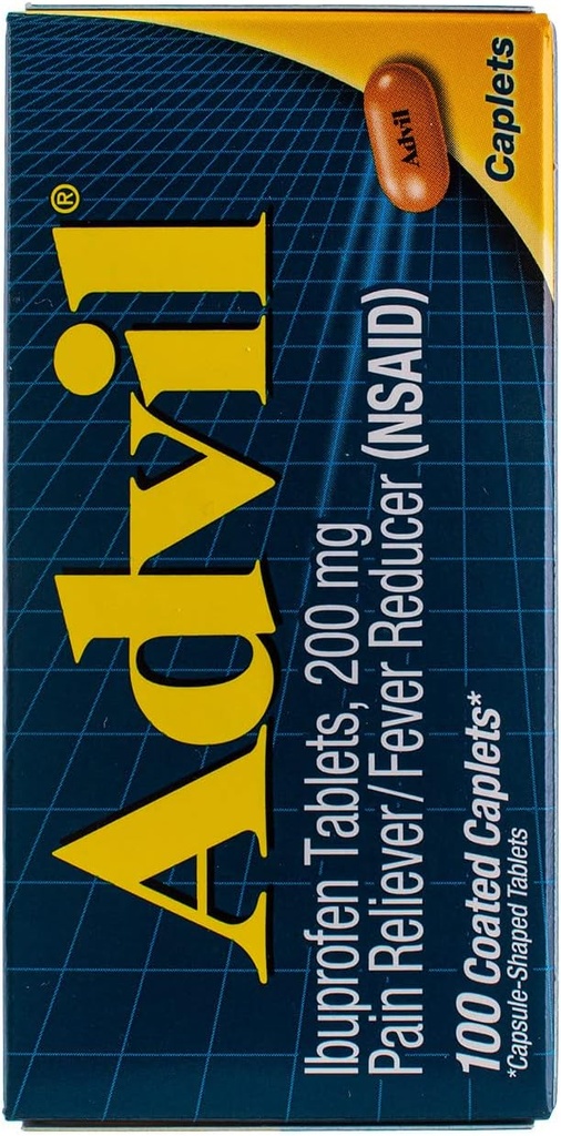Réducteur de douleur advil / Réducteur de fièvre 200mg Caplets - 100 Ct, boîte de 3
