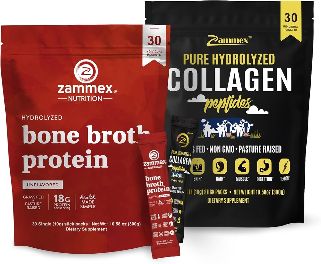 Knochen Broth Protein-Pulver-Packets + Collagen-Pulver-Reisepakete (Typ I, III)