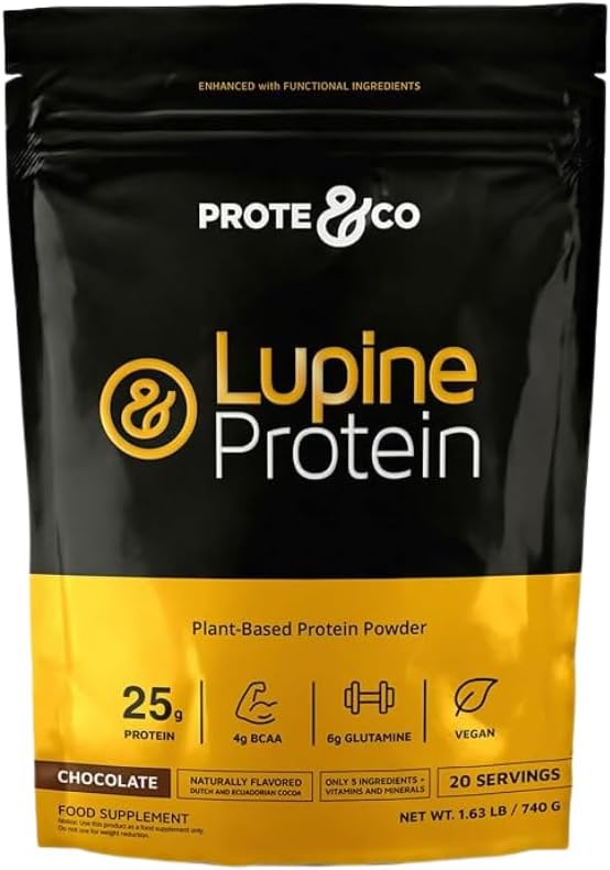 Prote&Co Lupin Protein - 24g pflanzliches Proteinpulver. Non GMO, No Added Sugar, Lactose Free, Glutenfrei, Sojafrei. 20 Servierungen - Schokolade