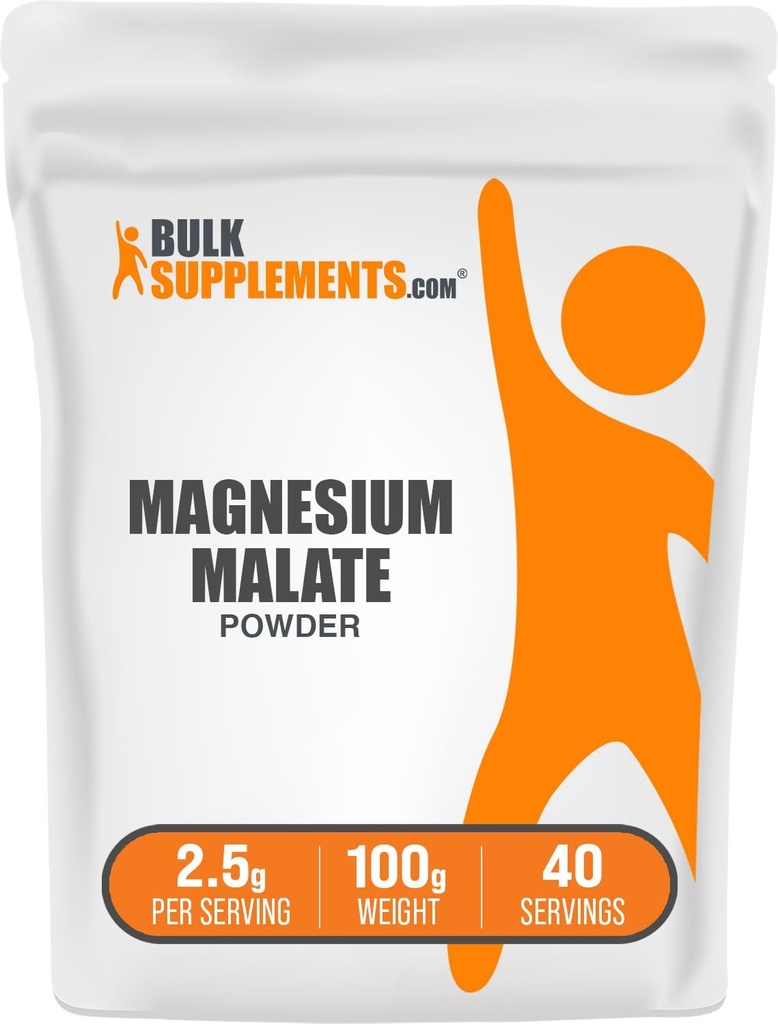 BulkSupplements.com Magnesium Malate Powder - Magnesium Supplements, hohe Bioverfügbarkeit - Unflavored & Glutenfrei, 2,5g pro Servierung, 100g (3,5 oz) (Pack von 1)