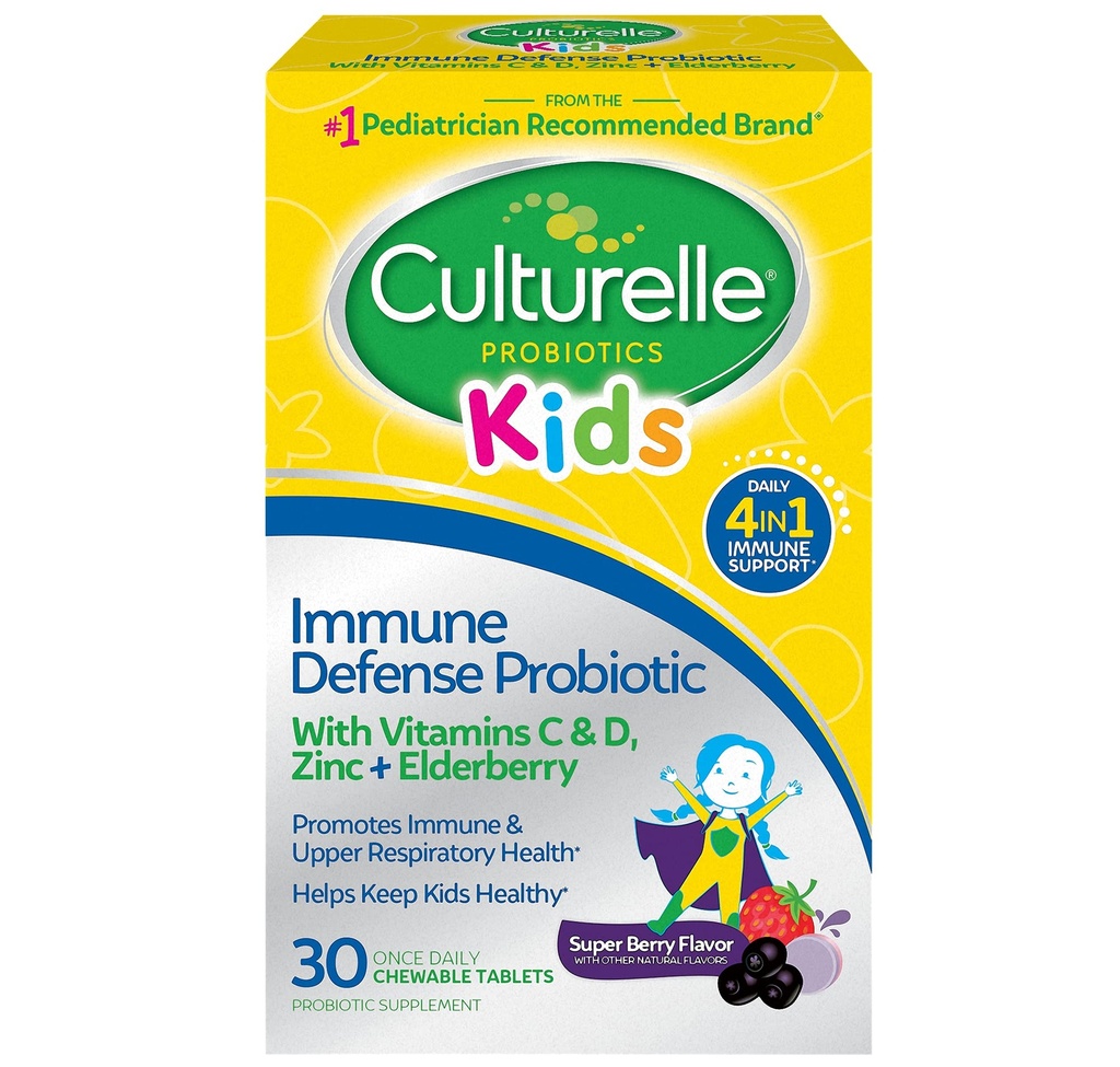Culturelle Immune Defense Probiotic mit Vitamin C, Vitamin D und Zink + Elderberry, Non-GMO, 4-in-1 Immune Unterstützung für Kinder Alter 3+*, gemischte Berry Chewables, 30 Count