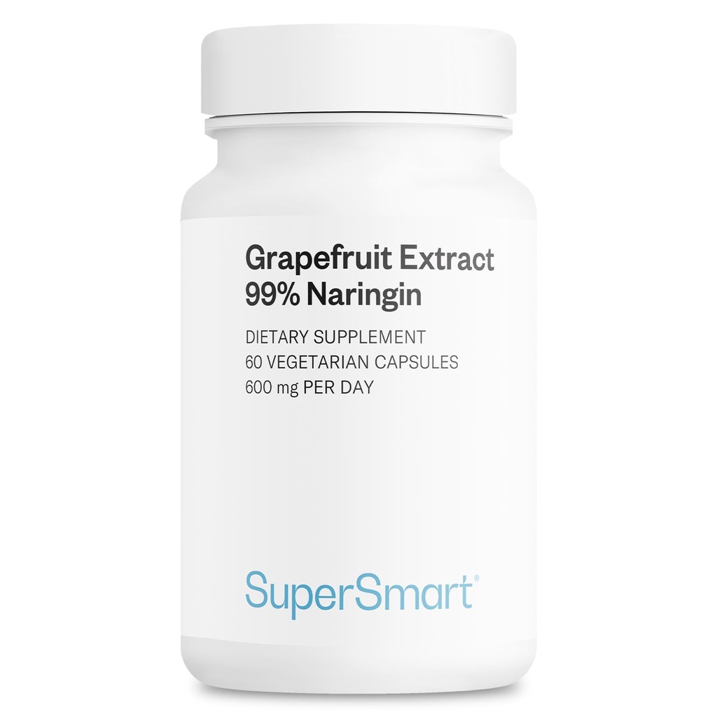 Supersmart - Extrait de pamplemousse 600mg par jour (99% Naringin) - Supplément GSE à haute puissance - Sans OGM et sans gluten - 60 Capsules végétariennes