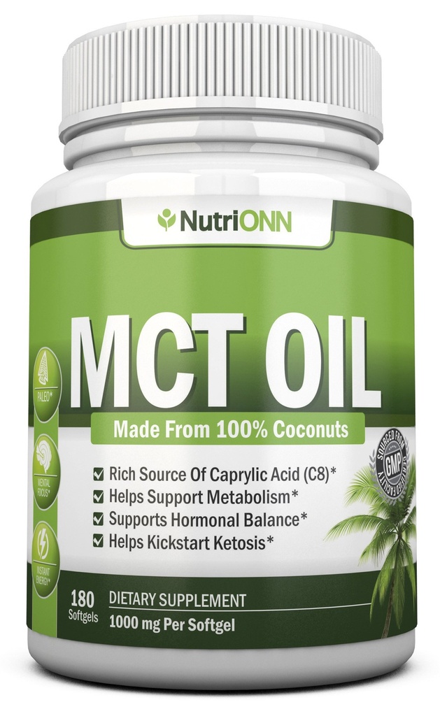 Huile MCT - 3000mg par portion - 180 Softgels - Fabriqué à partir de noix de coco 100% bio - Non OGM, pressés à froid, Capsules paléofriendly - Idéal pour la santé focus & Gut