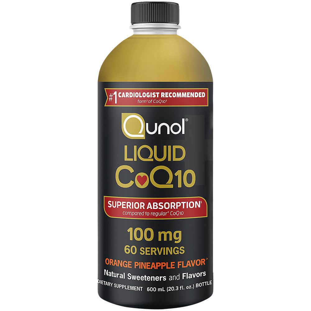 Qunol Liquid CoQ10 100mg, Überlegene Absorption natürliche Beilage Form von Coenzym Q10, Antioxidans für Herzgesundheit, Orange Ananas entflammt, 60 Servierungen, 20.3 Unzen Flasche