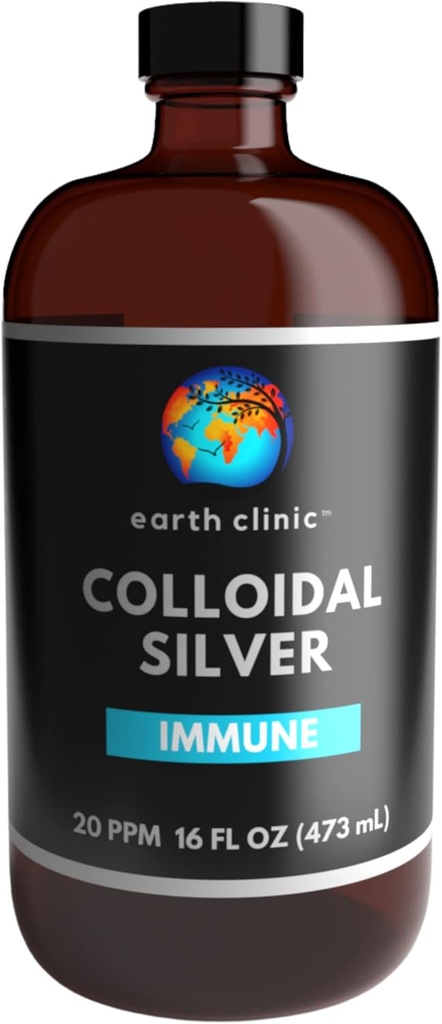 Earth Clinic ® Kolloidal Silber 20 PPM, 16oz (473mL), Große Bernsteinglasflasche - Immununterstützung