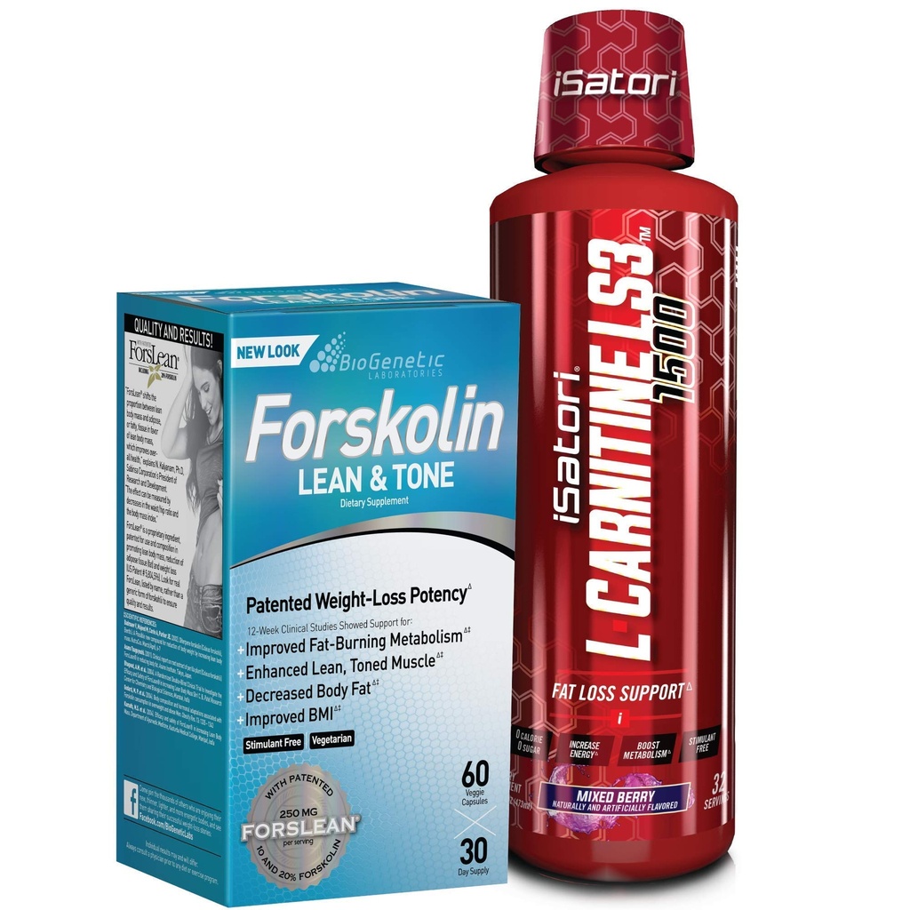 iSatori L-Carnitin LS3 Mischbeere 1500mg (32 Servierungen) & Biogenetische Labs Forskolin Lean & Tone