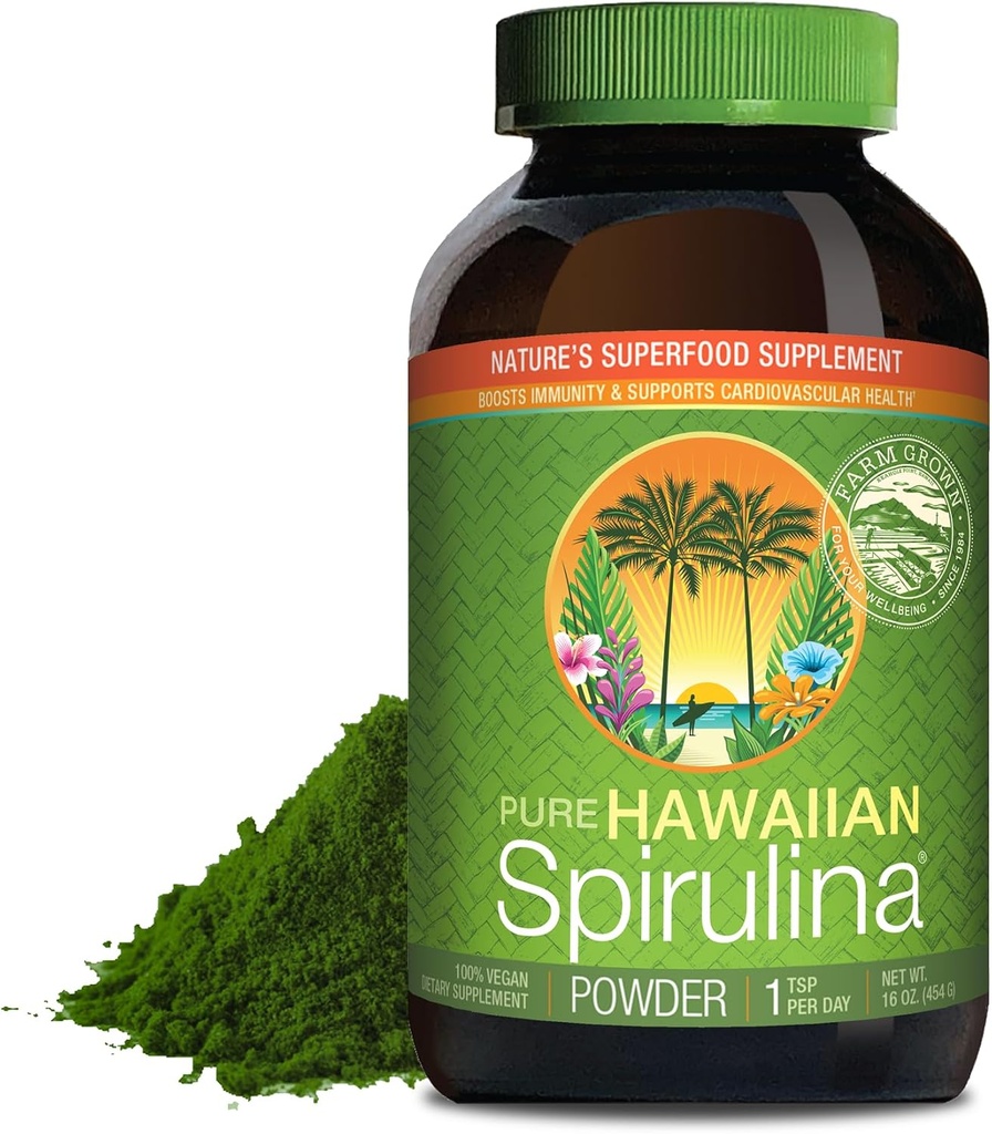Nutrex Hawaii, Pure Hawaiian Spirulina Powder, Vegan, soutient le système immunitaire, le coeur, les cellules et l'énergie, 16 Once