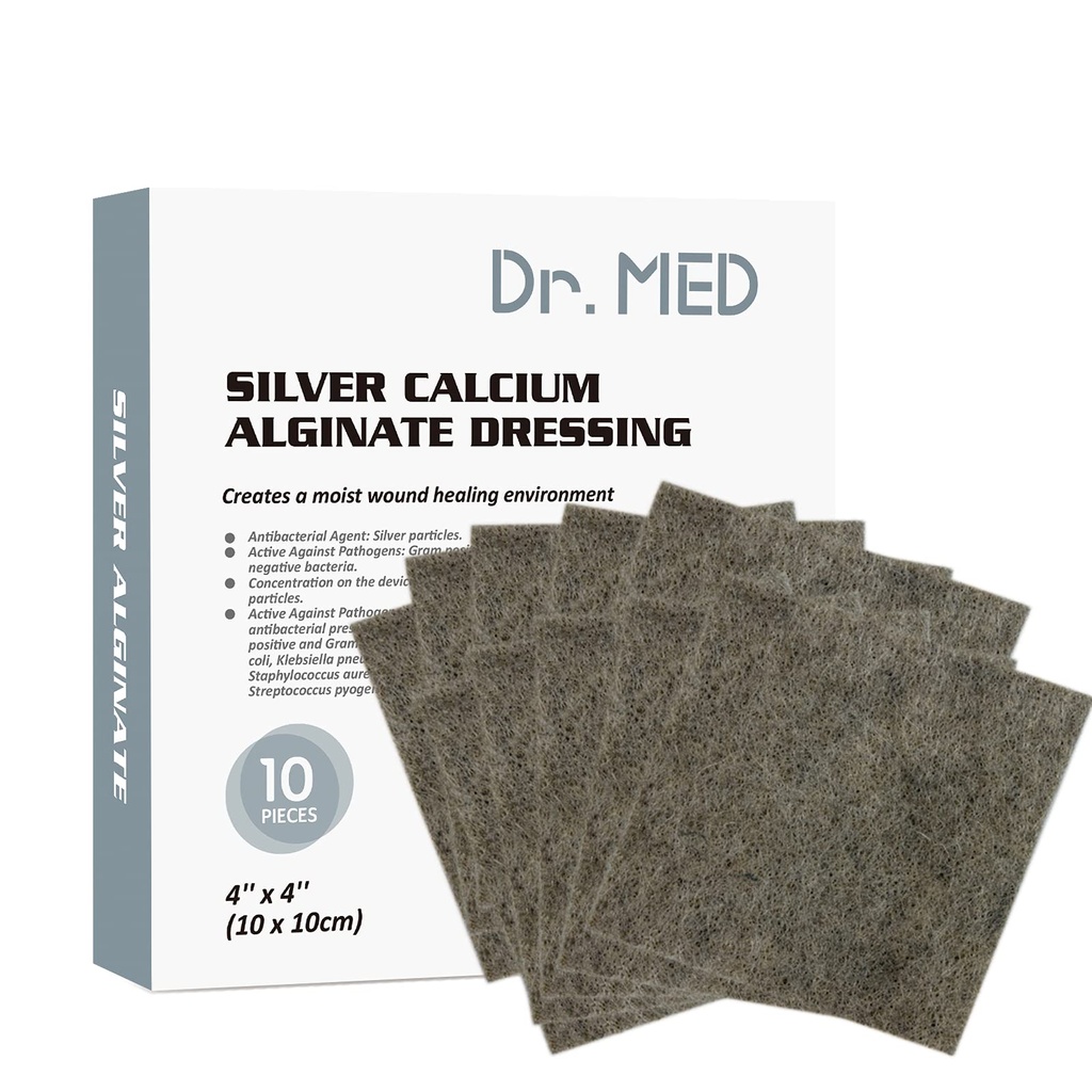 Dr. Med Silber Kalzium Alginate Wound Dressing 4''x4''' Patches, 10 Individuelle Pack High Absorbency Ag Alginate Wound Bandage, Non-Adhesive, Painless Entfernung Gauze für Bettenore, Ulcers, Haut Abrasionen