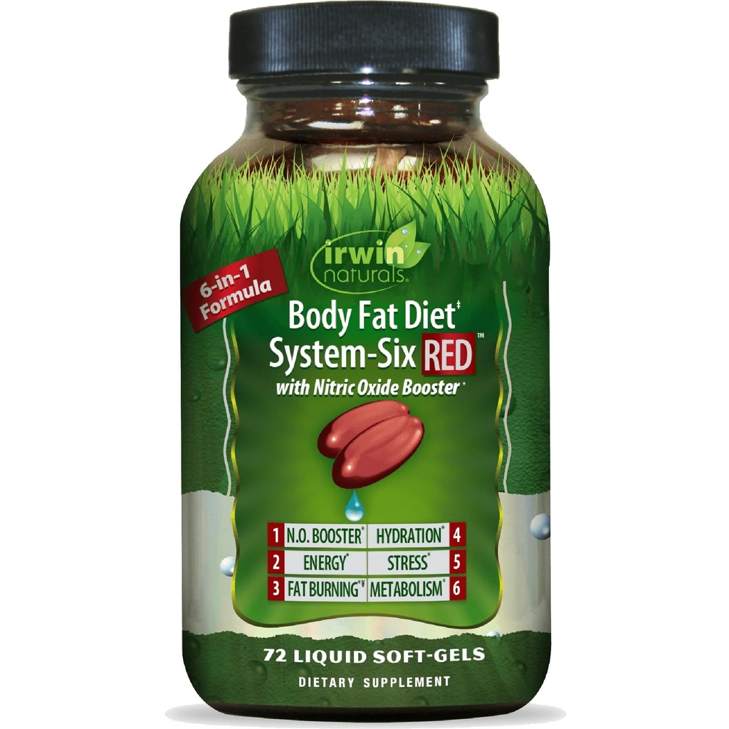 Irwin Naturals Body Fat Diet System-Six RED - 72 Liquid Soft-Gels, 6-in-1 Formel für Gewichtsmanagement mit Nitric Oxide Booster - 24 Total Servings
