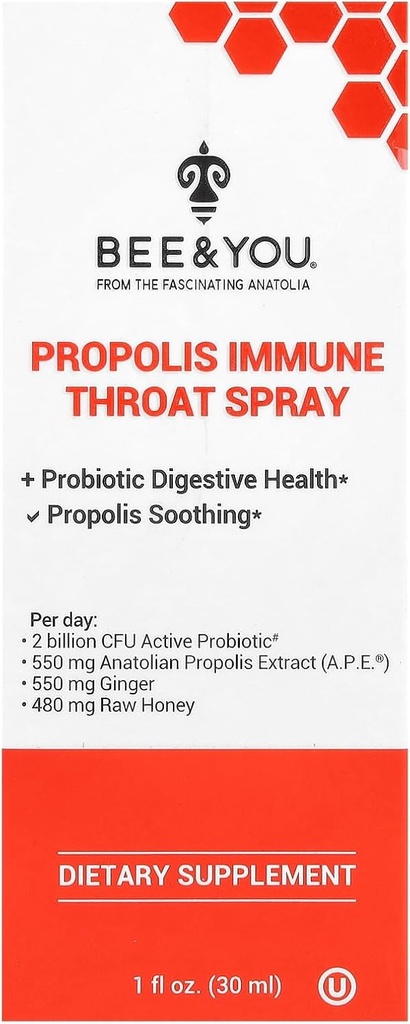 Biene und Sie Propolis und Probiotic Throat Spray mit Ginger, Immununterstützung, Verdauungsgesundheit, Antioxidantien, Keto, Paleo, Glutenfrei, 1 Fl oz