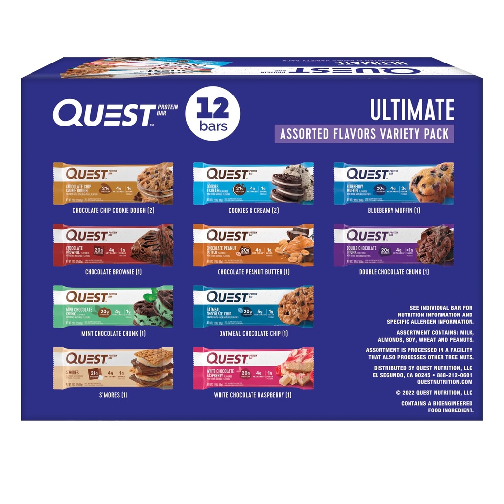 Quest Nutrition Ultimate Variety Pack Protein Bars, High Protein, Low Carb, Sans gluten, Keto Friendly, 12 Compte