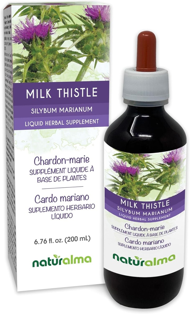 Naturalma Milk Thistle (Silybum marianum) Frucht und Kräuter Alkoholfreie Tinktur - 6.76 fl oz Flüssiger Extrakt in Tropfen - Kräuterergänzung - Vegan