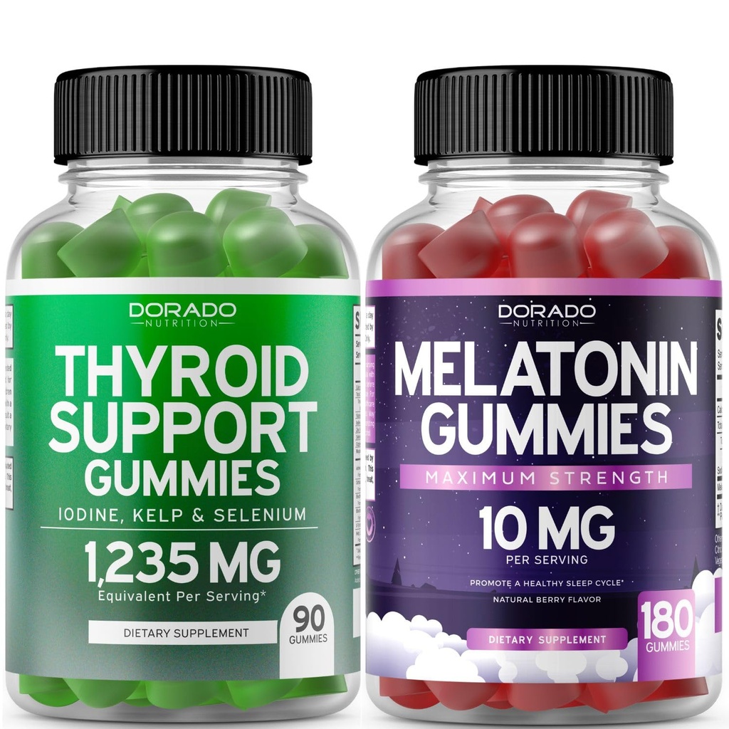 Support thyroïdien pour les femmes et les hommes (90 Gummies) Supplément de soutien - Delicious Apple Flavor - Mélatonine Gummies pour les adultes (180 comte) - Dissoudre rapidement Mélatonine 10mg Gummies - Non OGM, Vegan & USA Made