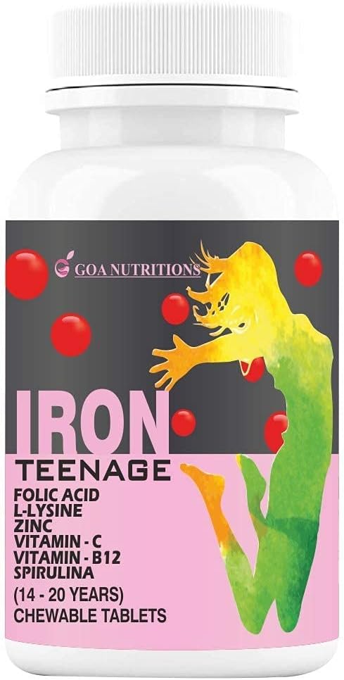 Generische Viva Eisen Tabletten mit Folsäure Vitamin C, B12, Lysin, Spirulina & Zink Ergänzungen als Hämoglobin Builder, Immunität Boosters, Energie für Frauen Jugendliche – 60 Chewables (Pack von 1)