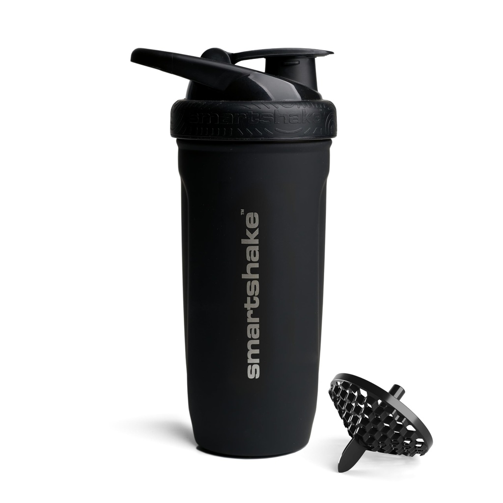 Smartshake Reforce Stainless Steel Protein Shaker Bottle - Non Insulated Unisex Gym Bottle | Metal Shaker Bottles - 900 ml | 30 oz - Leakproof Screw-On Lid - DEHP & BPA Free (Black)