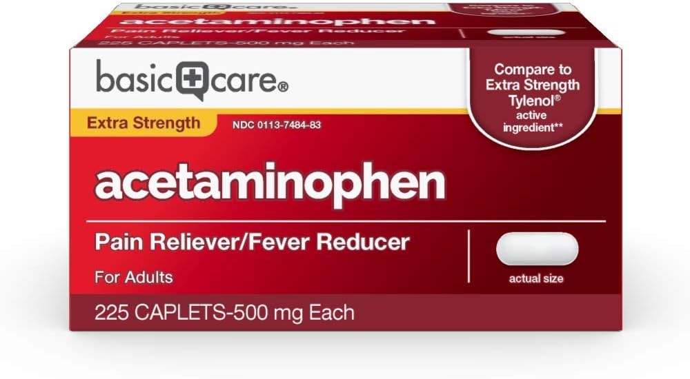 Soins de base Relief supplémentaire de la douleur, Caplets d'acétaminophène, 500 mg, 225 Nombre