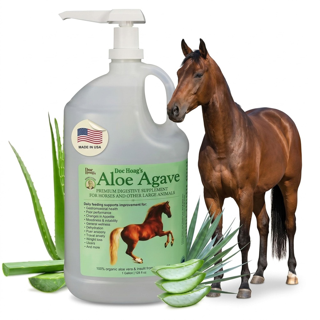 Doc Hoags Aloe Vera+Agave Premium Horse Supplement – Made in USA – Baume d'Udder original – Soutien gastrique naturel pour chevaux et grands animaux – Soulagement du stress et soins de l'ulcère, 128 Fl Oz.