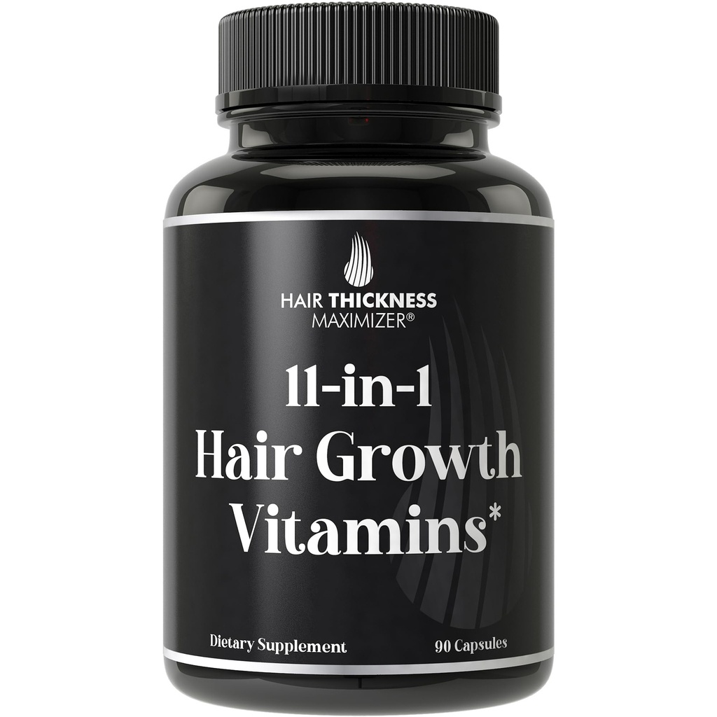 Vitamines de croissance des cheveux véganes 11-en-1 pour les cheveux minces et fragiles – Complexe Vitamine avancé avec la biotine de 5000mcg, graines de citrouille, zinc.