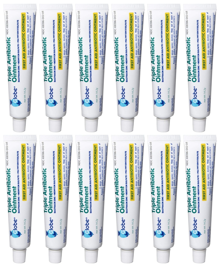 Globe (12 Pack) Triple Antibiotic First Aid Ointment 1 Unze, Erste Hilfe Antibiotische Salbe, 24-Stunden-Infektionsschutz, Wound Care Behandlung für Minor Scrapes, Burns und Cuts