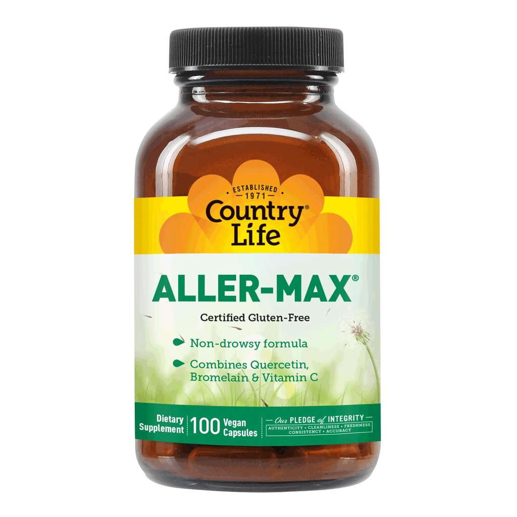 Country Life Aller-Max - Quercetin-Ergänzungen mit Bromelain - Immununterstützung mit Vitamin C, Zink und Botanische Mischung - Certified Gluten-Free, Vegan (100 Count (Pack von 1))