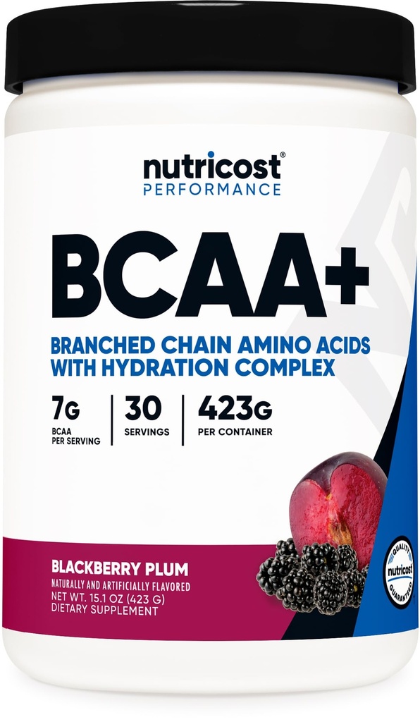 Nutricost BCAA Active with Glutamie, Citrullie, and Coconut Hydration Powder (BlackBerry Plum) 30 Servings - Branched Chain Amino Acids with Hydration Complex - Gluten-Free, Non-GMO