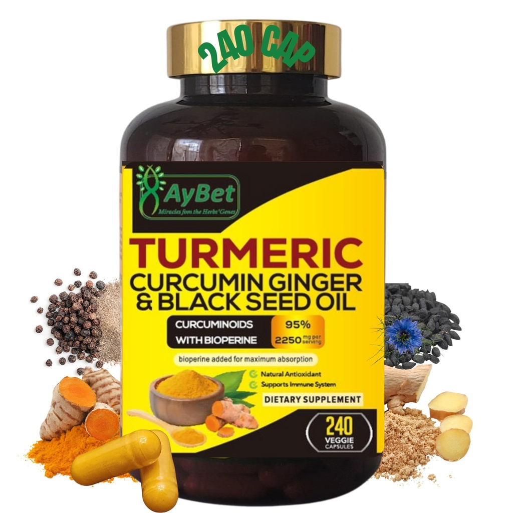 Welt 1.Turmeric Curcumin Ginger&Black Seed Oil, 240 Caps, 2250mg, 95% Curcuminoids, BioPerin Hinzugefügt, Extra Strength, Organic, Halal, Vegan, Unterstützung Immunsystem, Antioxidans, Joint Support