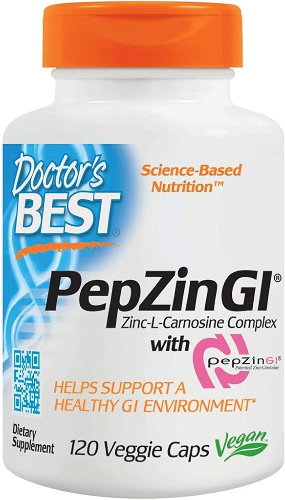 Le meilleur complexe de carnosine de zinc du docteur avec des capsules Peptin Gi Veggie, 120 comtes