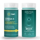 Iwi Omega-3 Essential & Brain Omega-3 Bundle, 30 Servierungen, Vegan pflanzenbasierte Algen Omega 3 mit EPA + DHA, Krill & Fisch Öl Alternative, keine Fishy Nachgeschmack