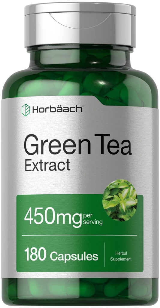Horbäach Capsules d'extrait de thé vert 450mg. 180 Count.