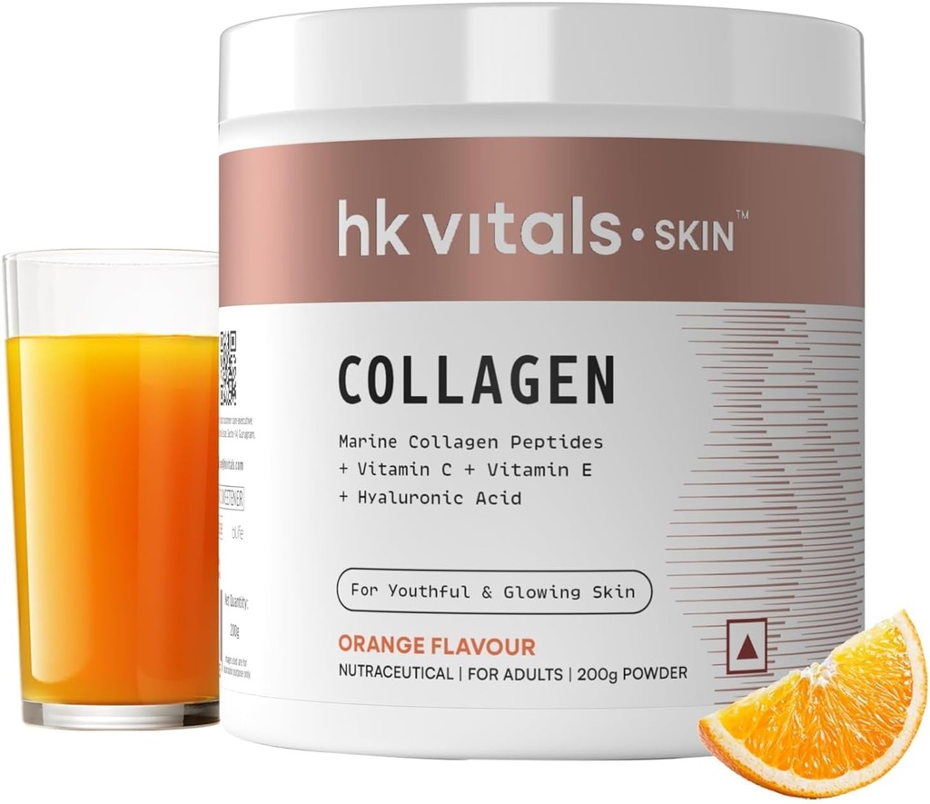 Marine Collagen Supplement (Orange, 200 Gramm) | Vitamin C, E, Natriumhyaluronate | für gesunde Haut, Haar & Nägel,pulver