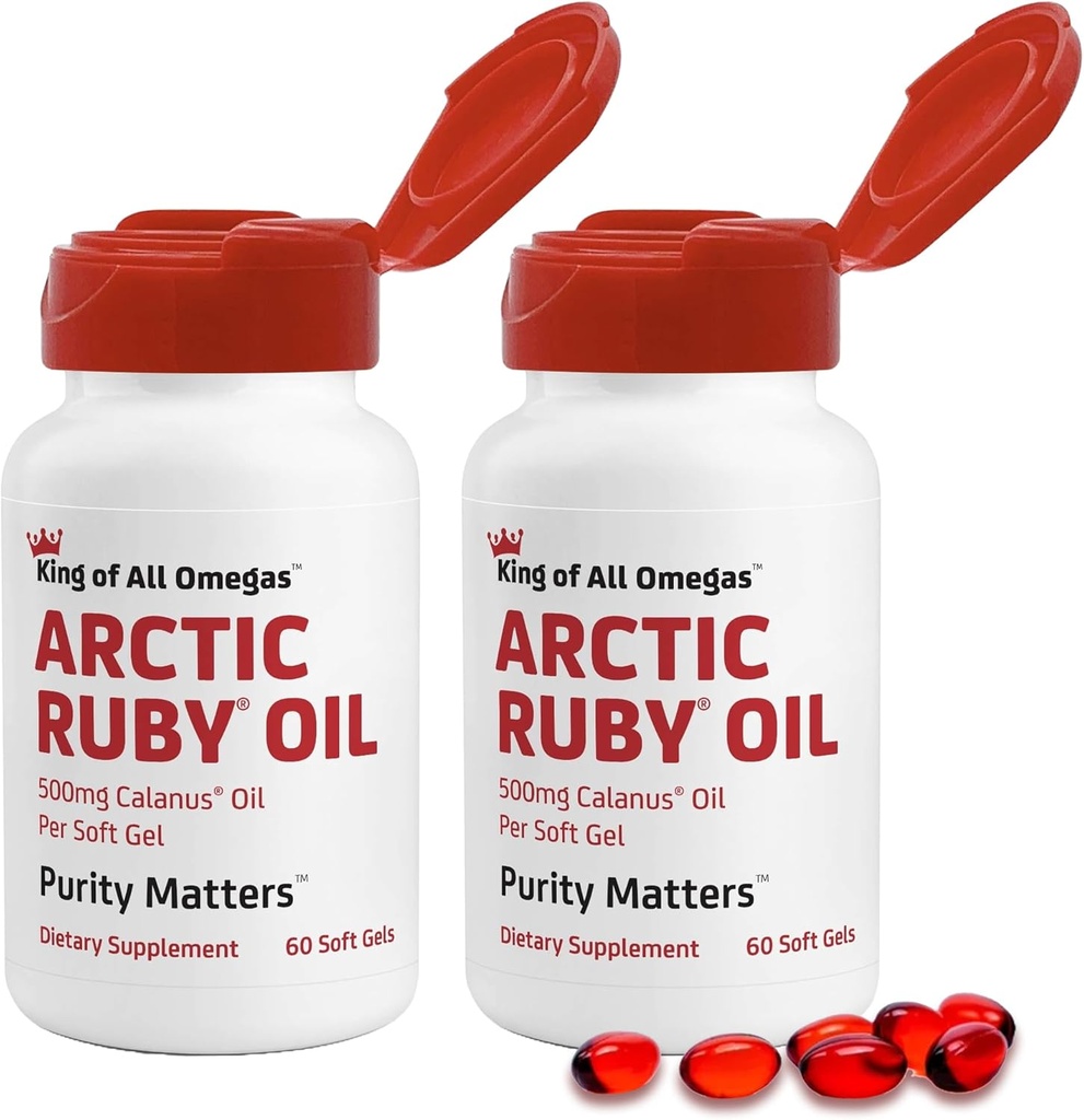 Arctic Ruby Oil - Omega 3 Supplement mit Astaxanthin 2mg - Enthält essentielle Fettsäuren & Antioxidantien - Unterstützt Herz, Gehirn, Auge, Haut, Gelenk & Immune Gesundheit - 60 Softgels (2 Pack)