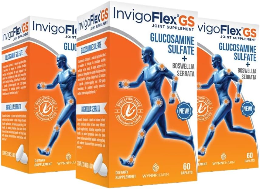 INVIGOFLEX Glucosaminsulfat (Shellfish Free, Sodium Free & Vegetarisch Safe) Non GMO, Gluten Free - mit Boswellia Serrata - Premium Joint Supplement GS - 3 Pack