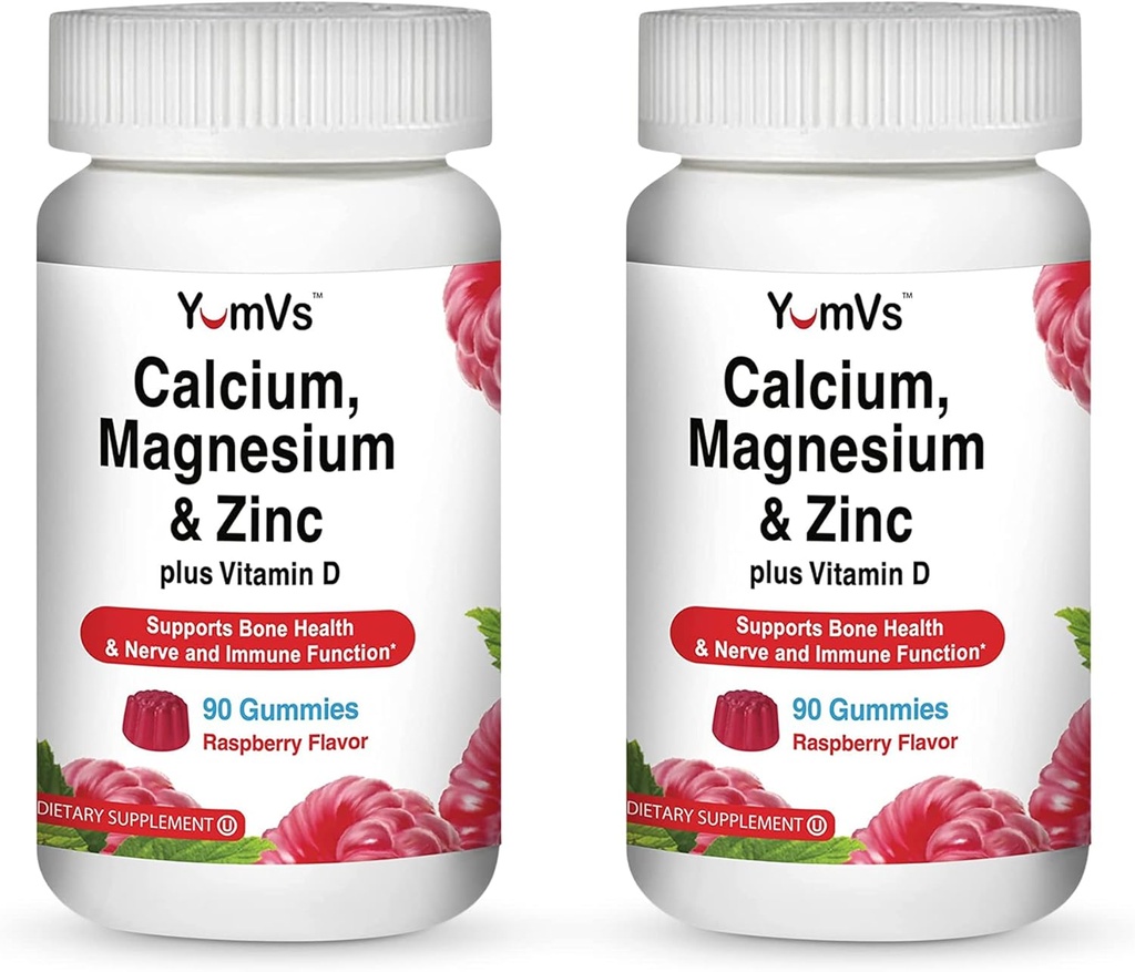 YUM-V'S Calcium, Magnesium, Zink und Vitamin D Gummi (90 Count) - Kalziumgummis mit Vitamin D3 + Zink & Magnesium Beilagen - Delicious Bone Health Gummy Supplement für Männer, Frauen & Kinder