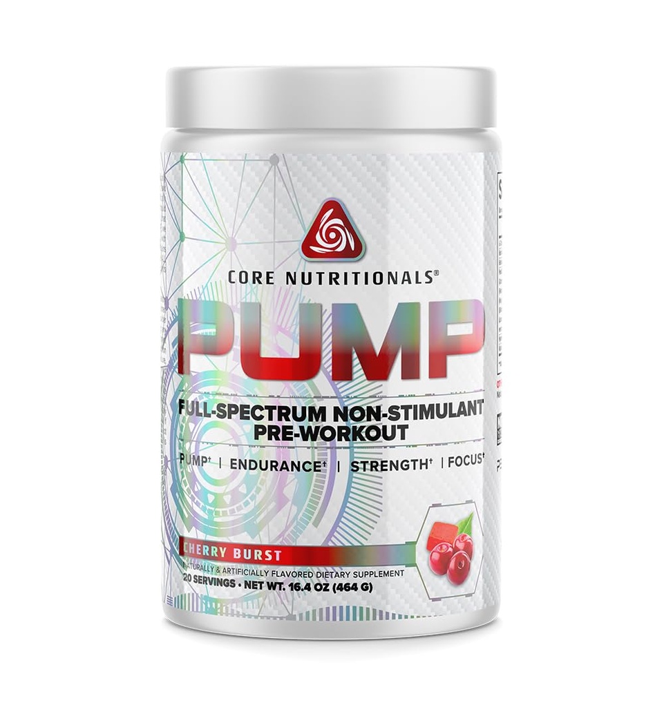 Core Nutritionals Pump Full-Spectrum Non-Stimulant Pre-Workout, mit N03T Nitrate, Peak02, Alpha GPC, für maximale Pumpe, Stärke und Leistung 20 Portionen (Cherry Burst)
