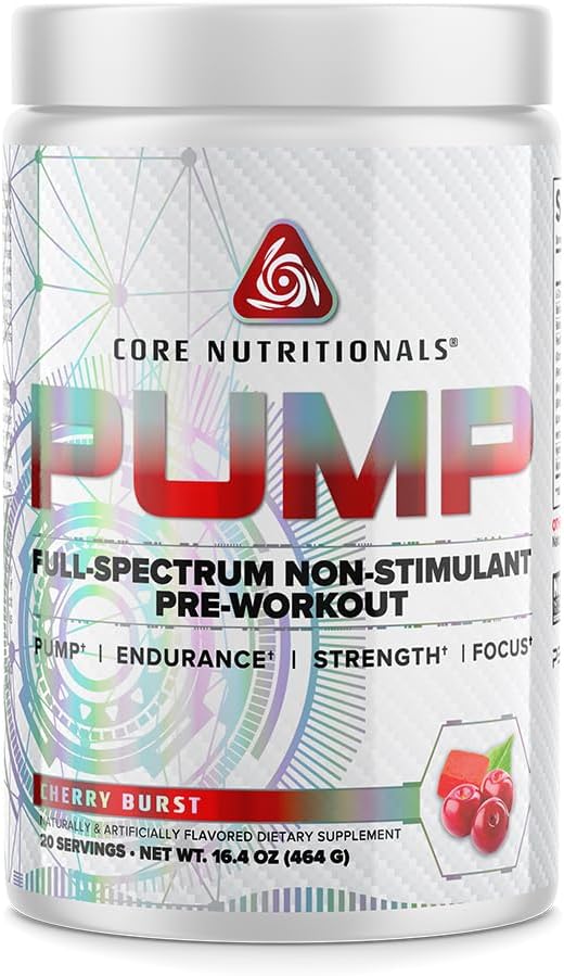 Core Nutritionals Pump Full-Spectrum Non-Stimulant Pre-Workout, mit N03T Nitrate, Peak02, Alpha GPC, für maximale Pumpe, Stärke und Leistung 20 Portionen (Cherry Burst)