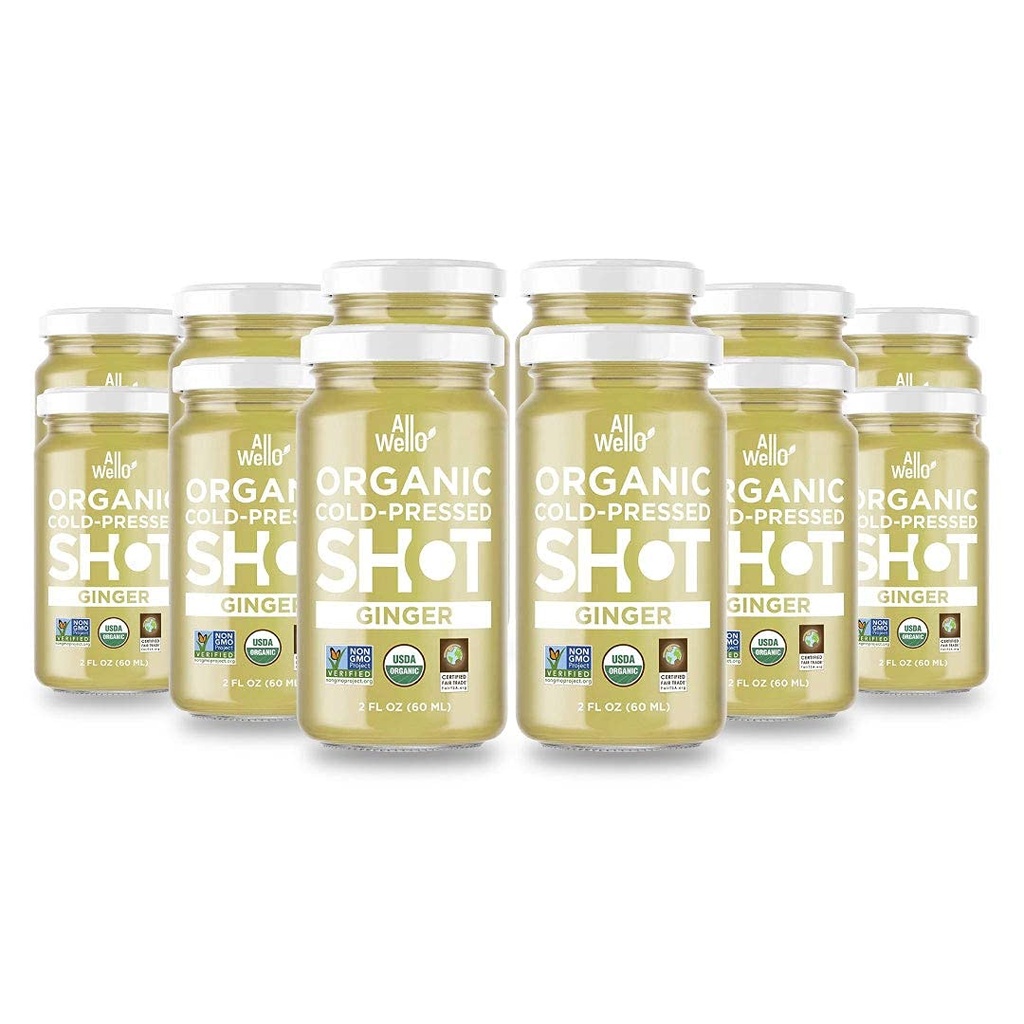 ALLWELLO Kaltgepresster Ingwer Shot, 60 mL, USDA Organic Immune Booster mit Natu-RAL | 12 Units pro Case (12 Pack)