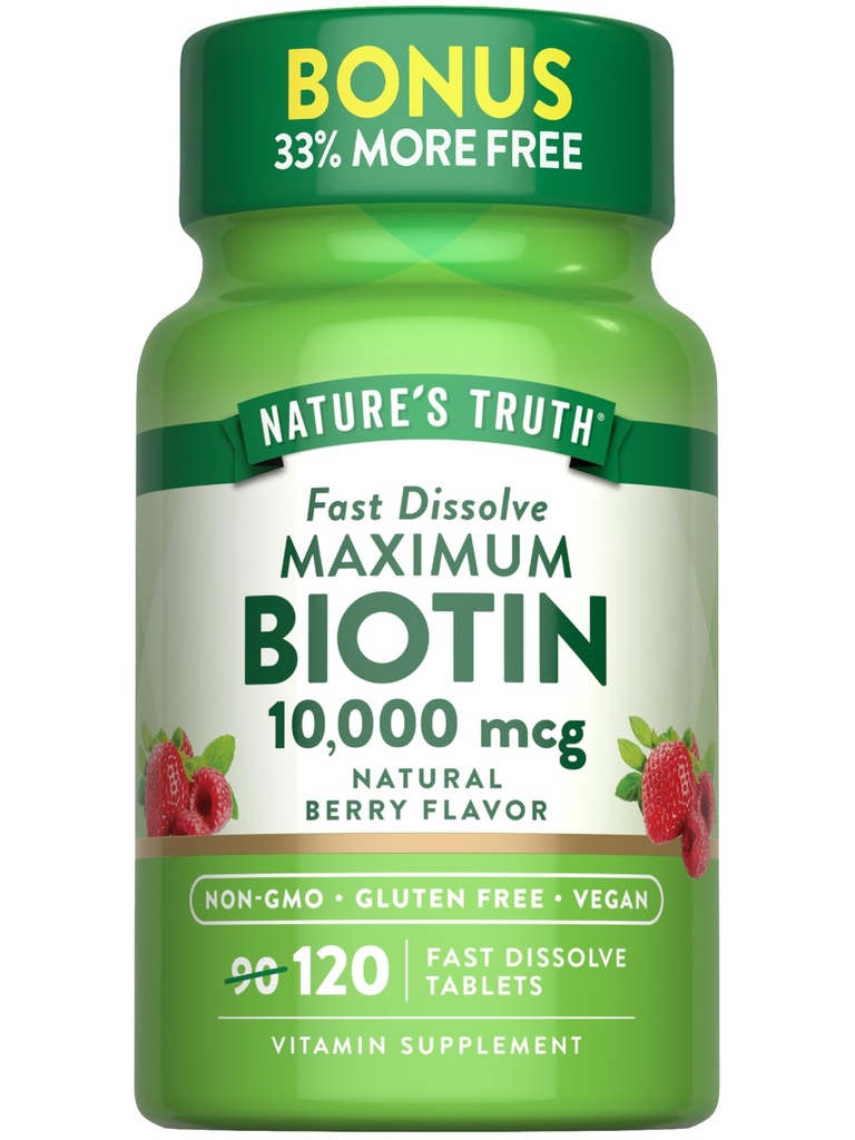 Nature's Truth Biotin 10000mcg | 120 Fast Dissolve Tabletten | Maximale Stärke | Natürliche Berry Geschmack | Vegan, Non-GMO & Gluten Kostenlose Ergänzung