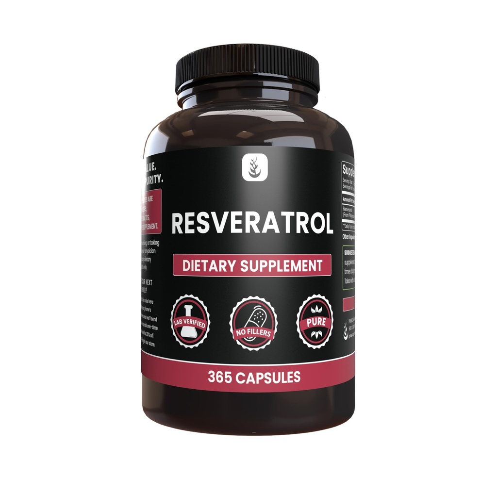 PURE ORIGINAL INGREDIENTS Resveratrol, (365 Kapseln) Kein Magnesium oder Reisfüller, Immer rein, Lab Verifiziert